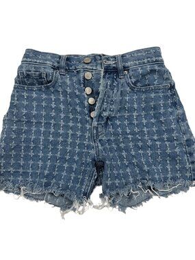 PacSun 90s Girlfriend High-Rise Denim Shorts 22 Distressed W/Button Fly Blue